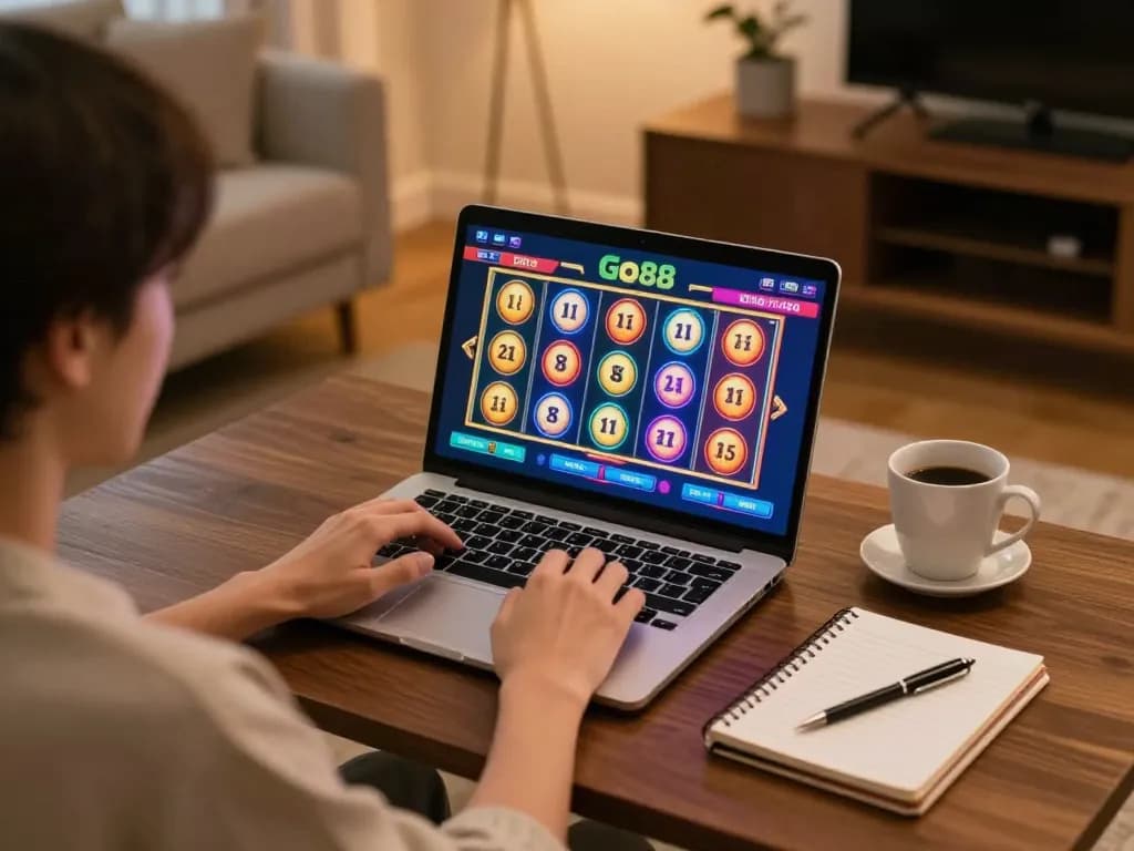 Experience exciting Go88 gameplay at home on a laptop while enjoying cozy ambiance