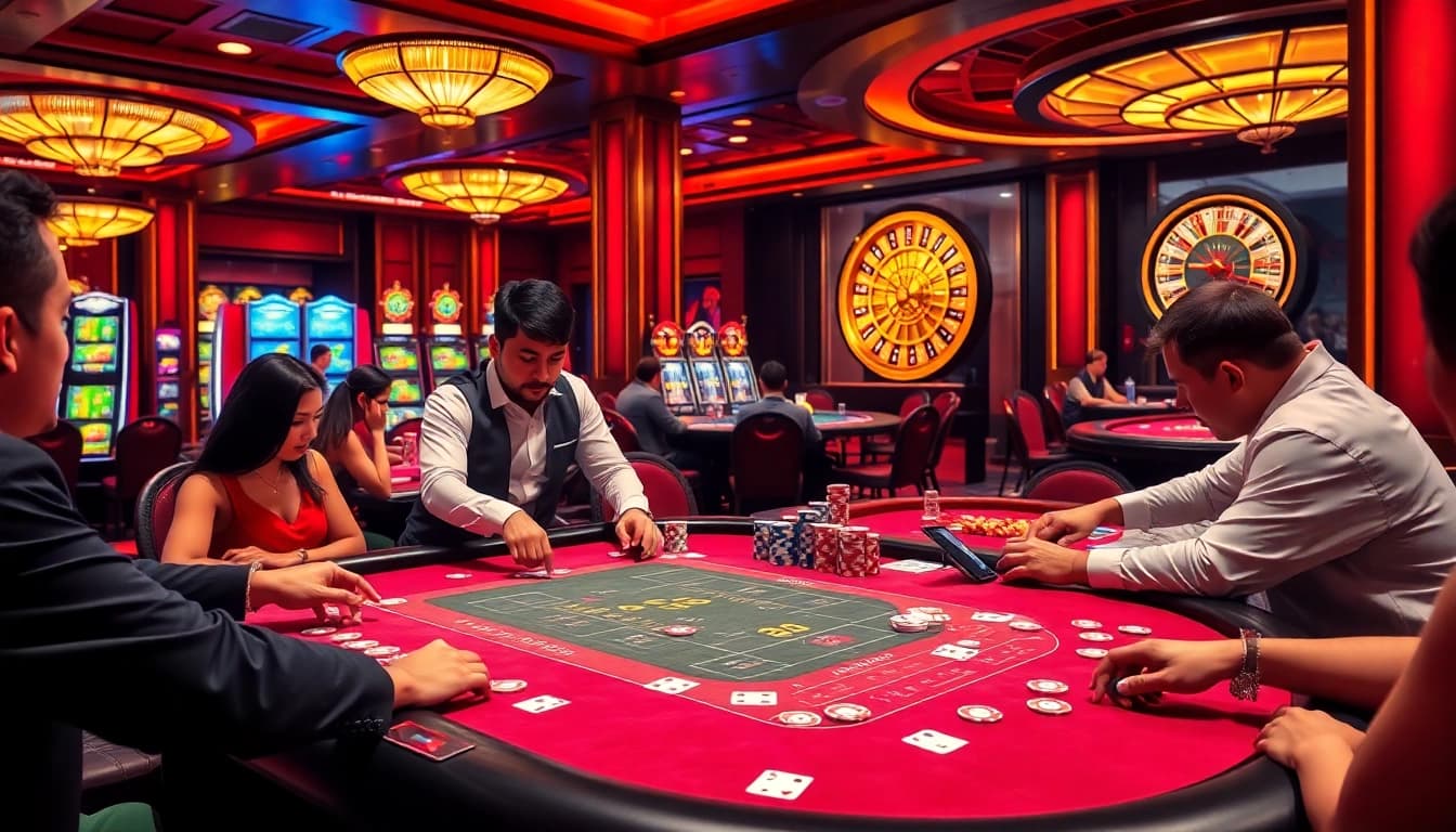 Experience exciting gameplay at Đăng Ký Nhà Cái 68VIP with vibrant casino tables and professional croupiers.
