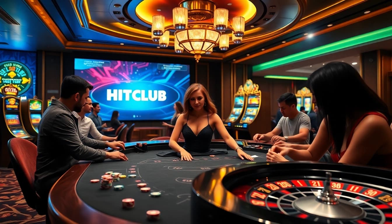 Engaged players at HITCLUB's luxurious casino table, immersing in a thrilling gambling experience.