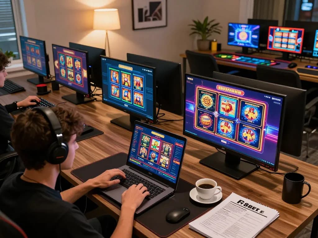 Engaging in online F8bet gaming with multiple vibrant screens showcasing strategies and live dealer action