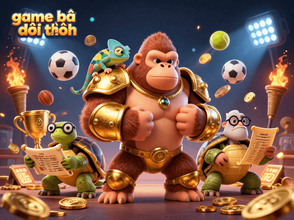 Engage with game bài đổi thưởng as a gorilla king, chameleon, and tortoise navigate thrilling sports betting.