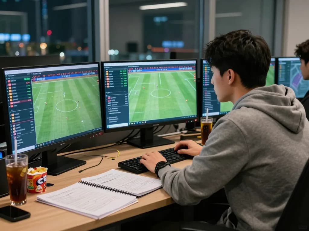 Real-time tỷ lệ kèo analysis in a busy sports betting environment, showcasing professional bettor