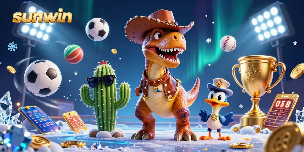 Win big at sunwin with a vibrant scene of animated characters enjoying dynamic sports betting.