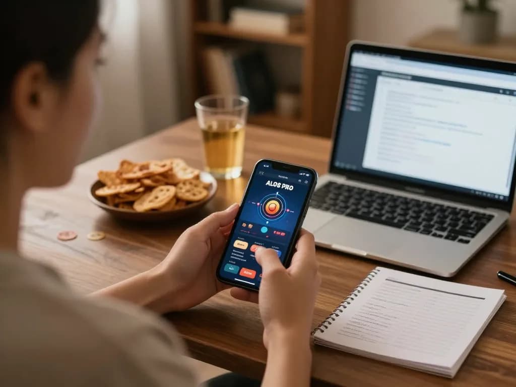 Experience the thrilling gameplay of ALO8 PRO on a smartphone while enjoying a cozy home setting.