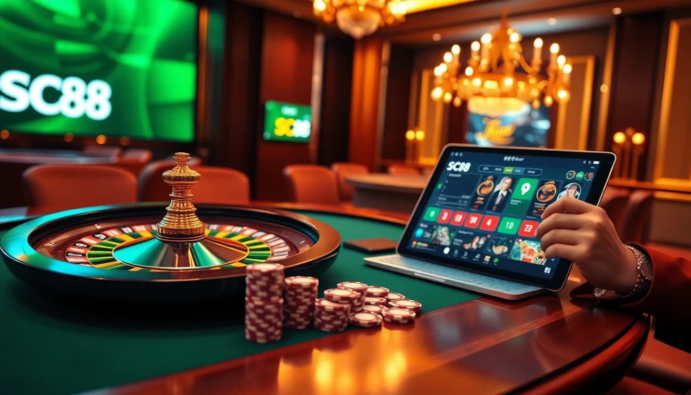 Experience thrill and excitement at SC88 online casino with vibrant gaming tables and roulette.