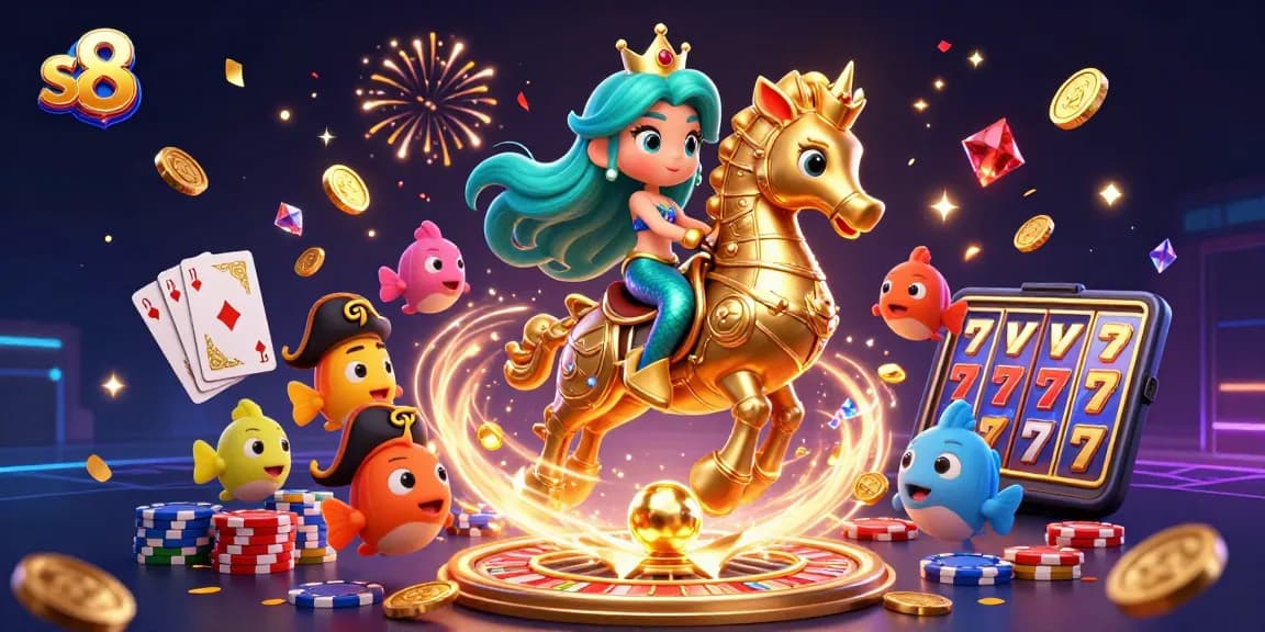 S8 players enjoy thrilling odds and wins with a vibrant mermaid and casino elements alive in the scene