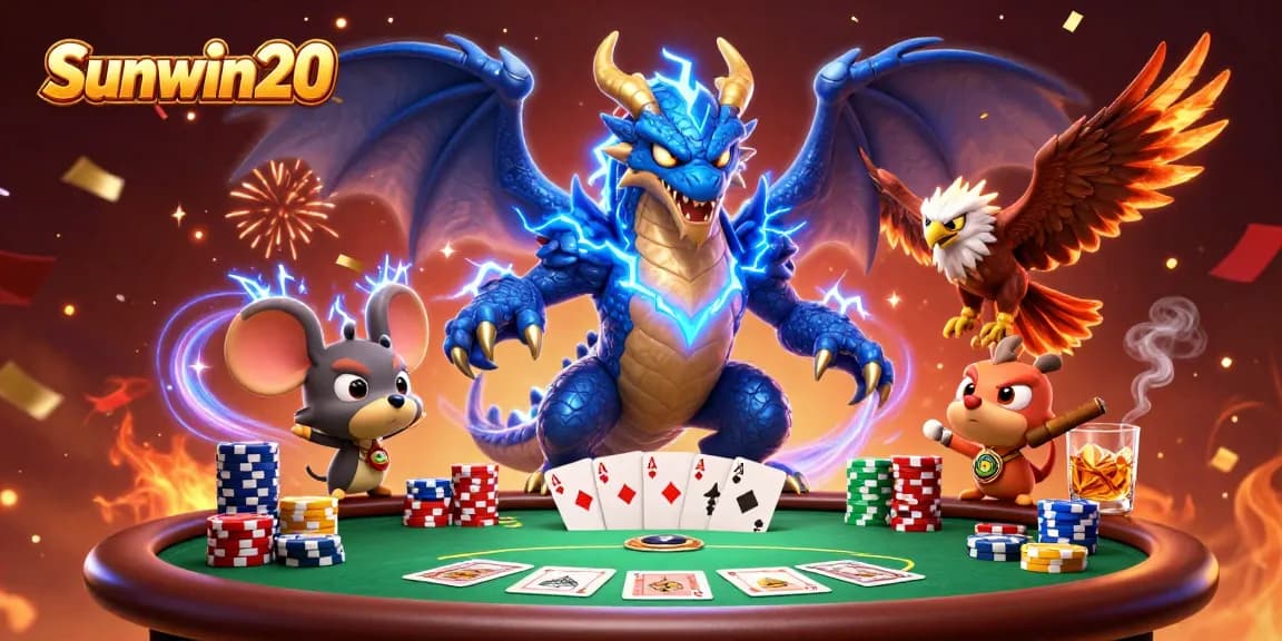 Engage in thrilling poker action with Sunwin20's vibrant characters in an electrifying scene.