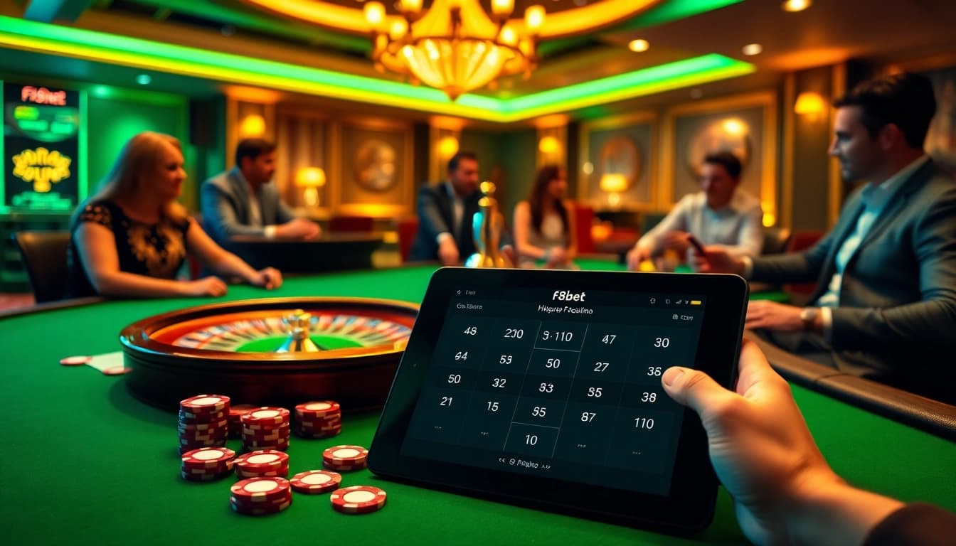 Engaging roulette players strategizing their next bets at https://f8bet.io/ official gaming table.