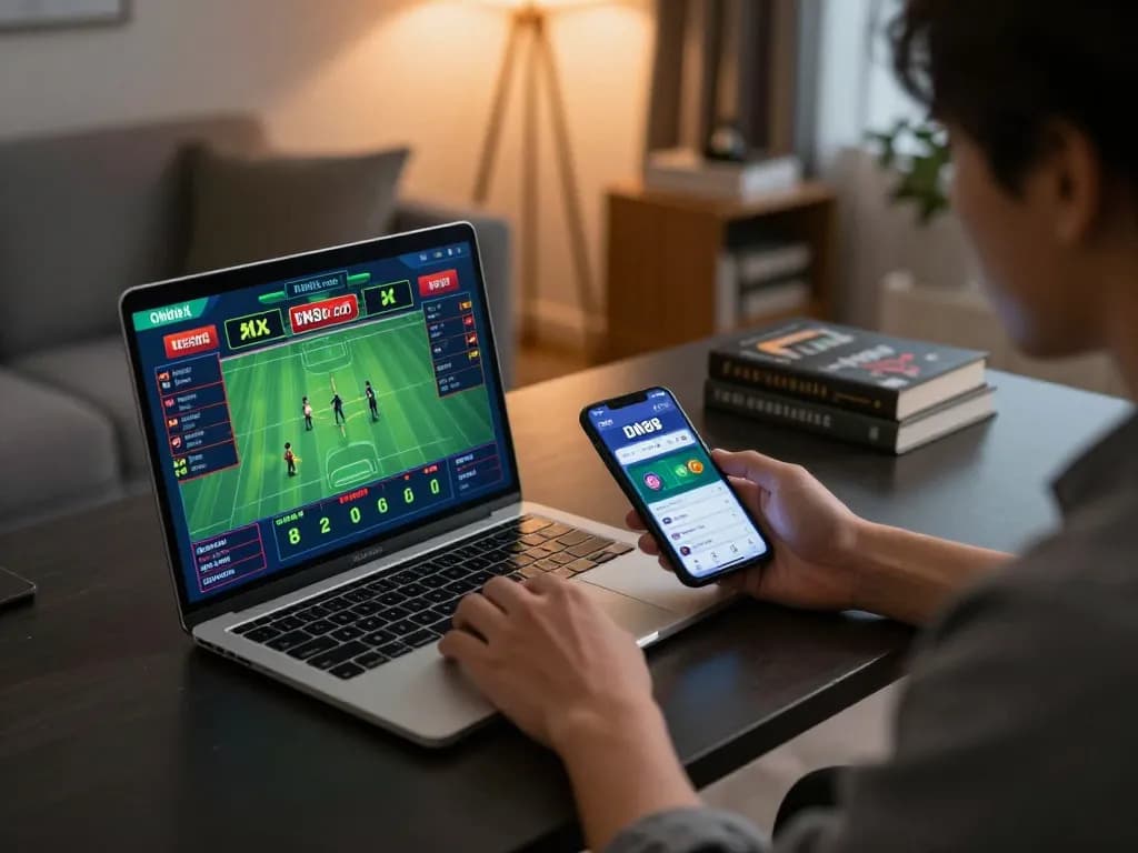 Engage in online betting with DN88 com, showcasing a dynamic home setup for thrilling gambling experiences.