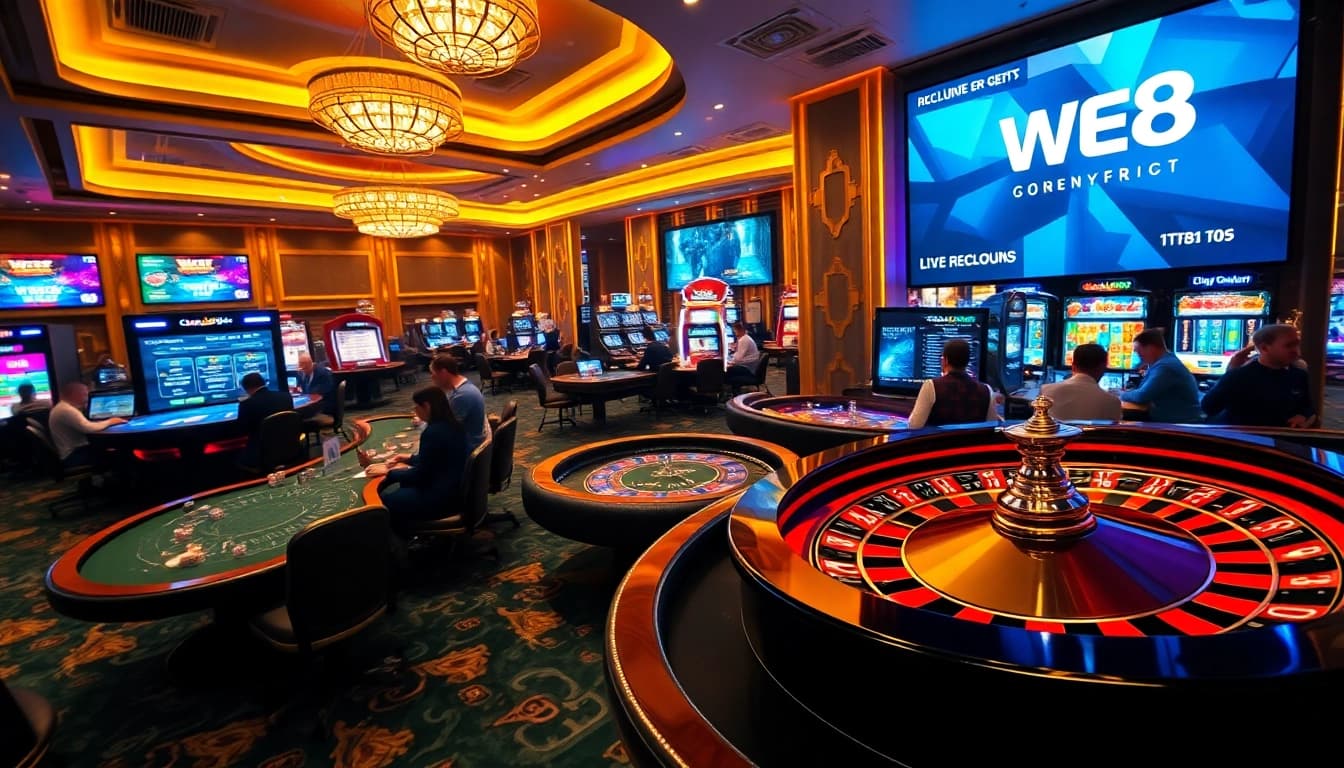 WE88 players enjoying thrilling games and vibrant casino atmosphere with live dealers.