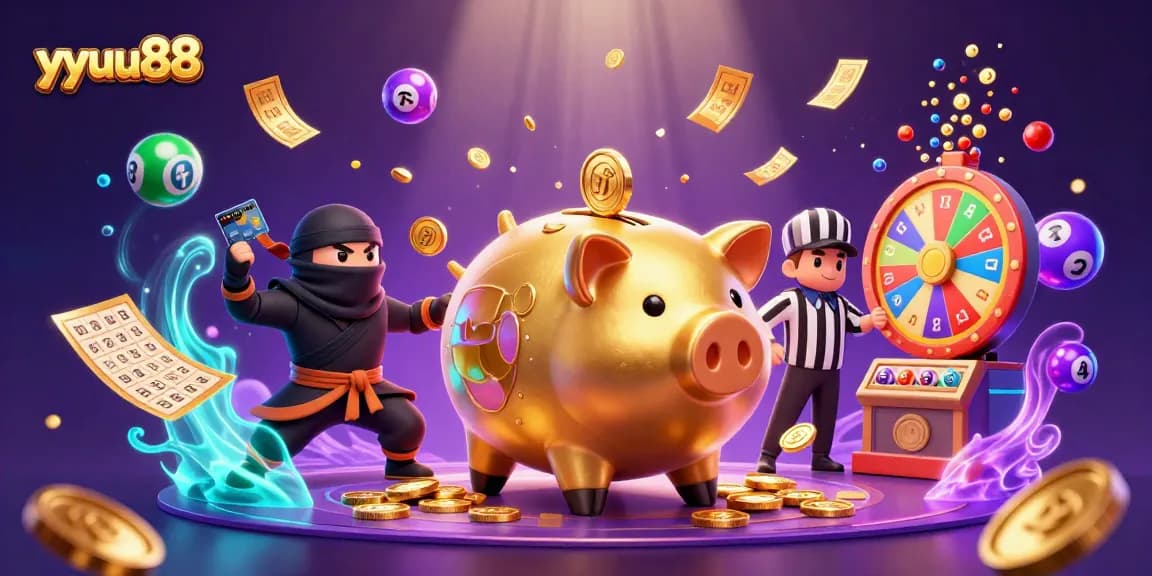 Experience the thrill of winning with Yyuu88's dynamic casino scene filled with vibrant gaming elements.