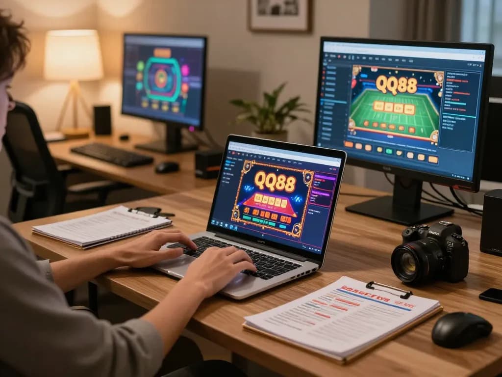 Engaging gaming experience at QQ88 online casino with vibrant interface and strategic setup.
