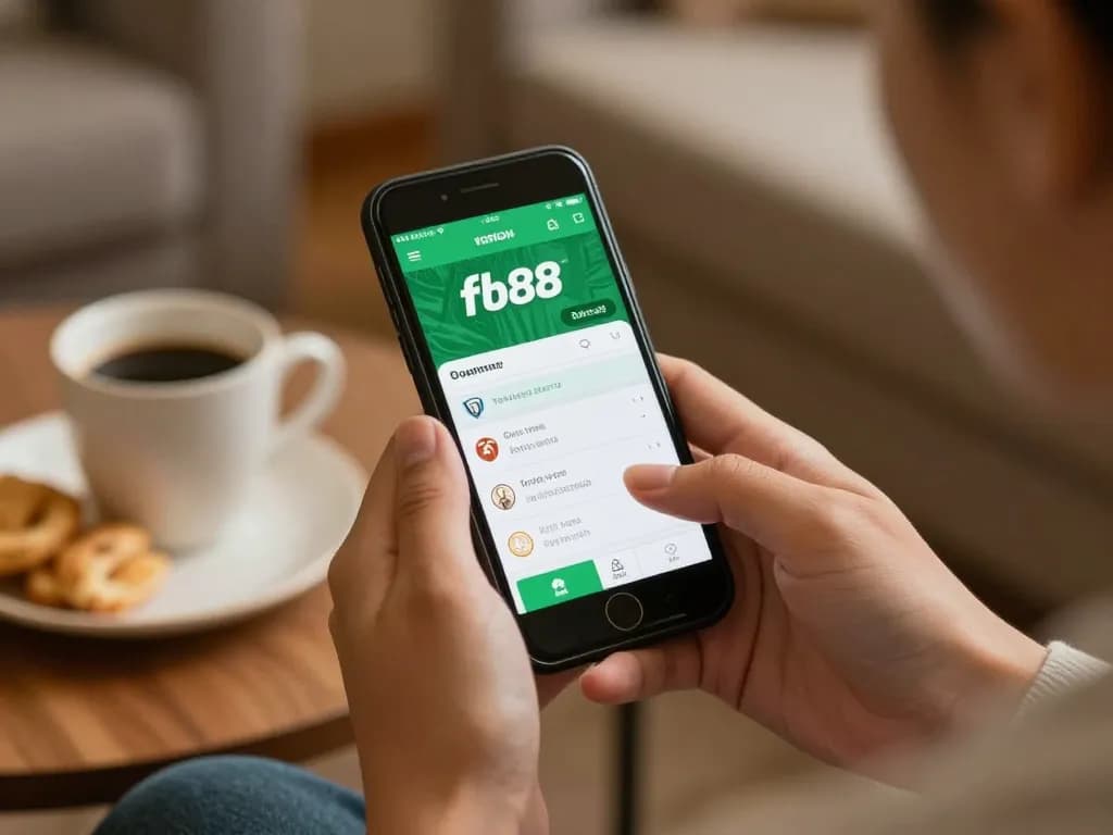 Placing bets on fb88 app using smartphone in cozy home setting, highlighting mobile sports betting.