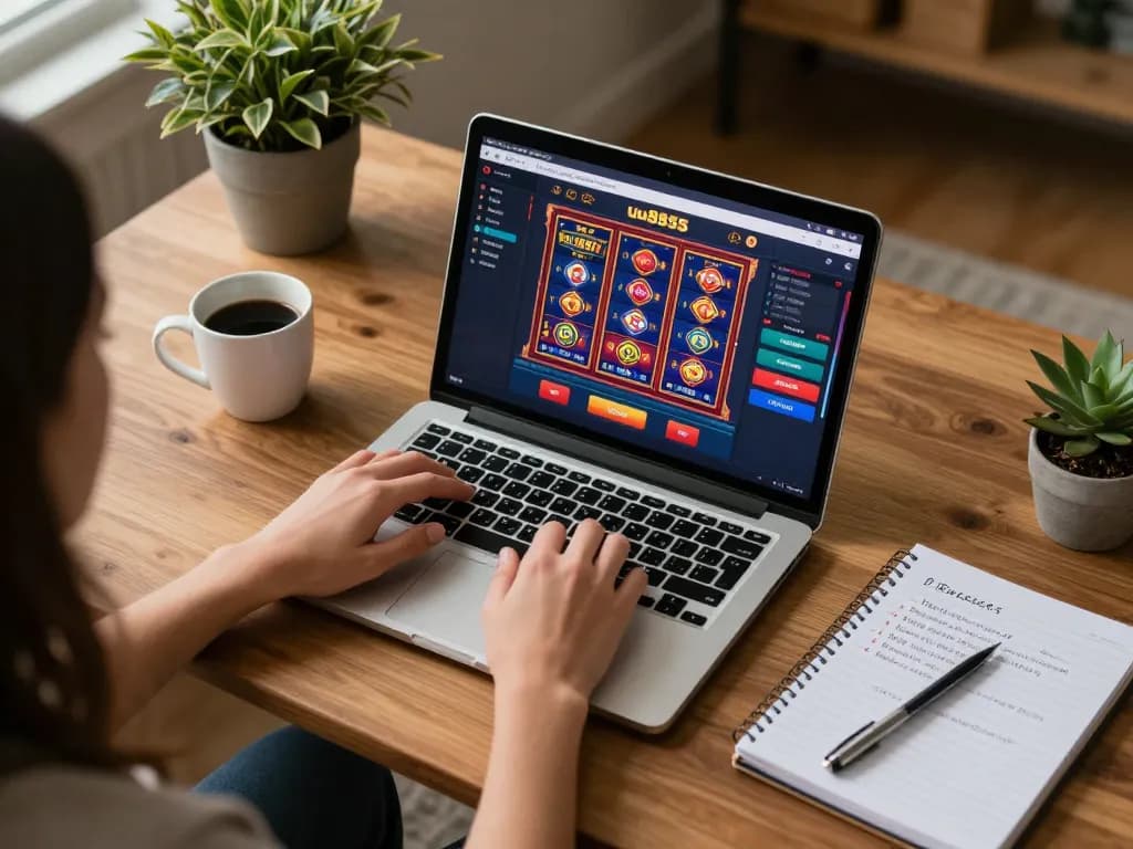 Gaming at uu8855 with vibrant online casino interface visible on laptop, cozy atmosphere