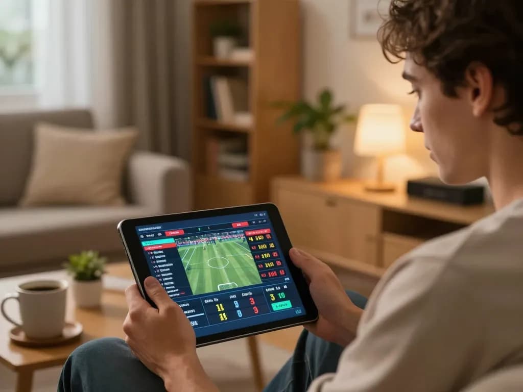 Betting on Net88 from a stylish home gaming setup, featuring live sports odds.