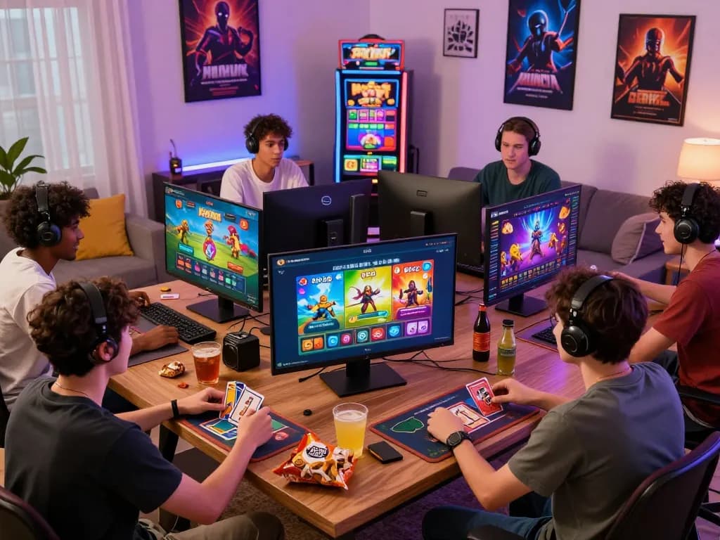 Exciting gaming atmosphere with Sunwin platform players enjoying diverse games and vibrant graphics in a cozy setting.