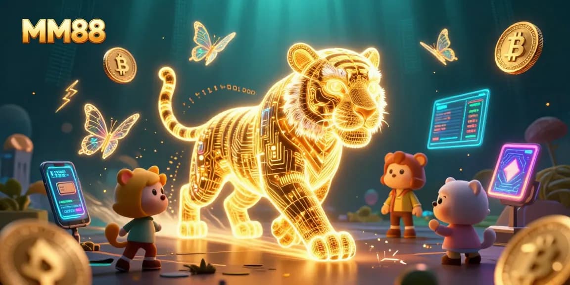 Experience MM88 with our vibrant golden tiger and dynamic digital casino scene.