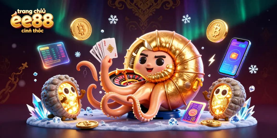 Engaging scene of trang chủ ee88 chỉnh thức featuring a nautilus roulette wheel, crypto elements, and vibrant casino action.