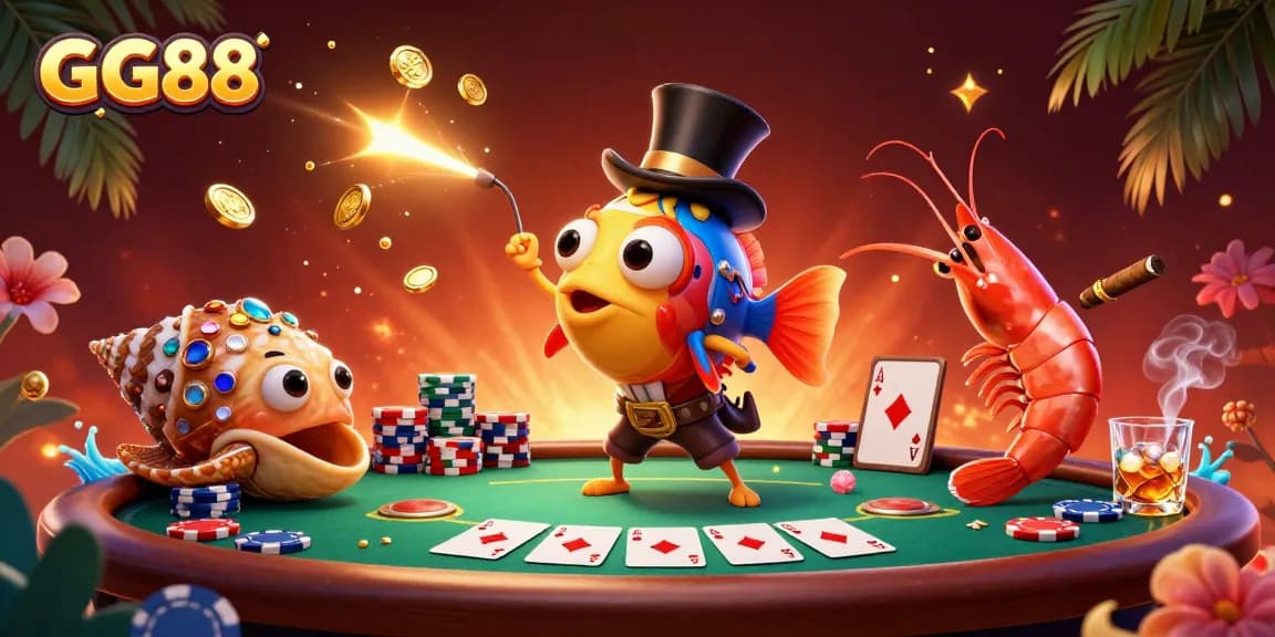 GG88 brings excitement to the table with a vibrant 3D illustration of a deep-sea anglerfish betting valuable coins.