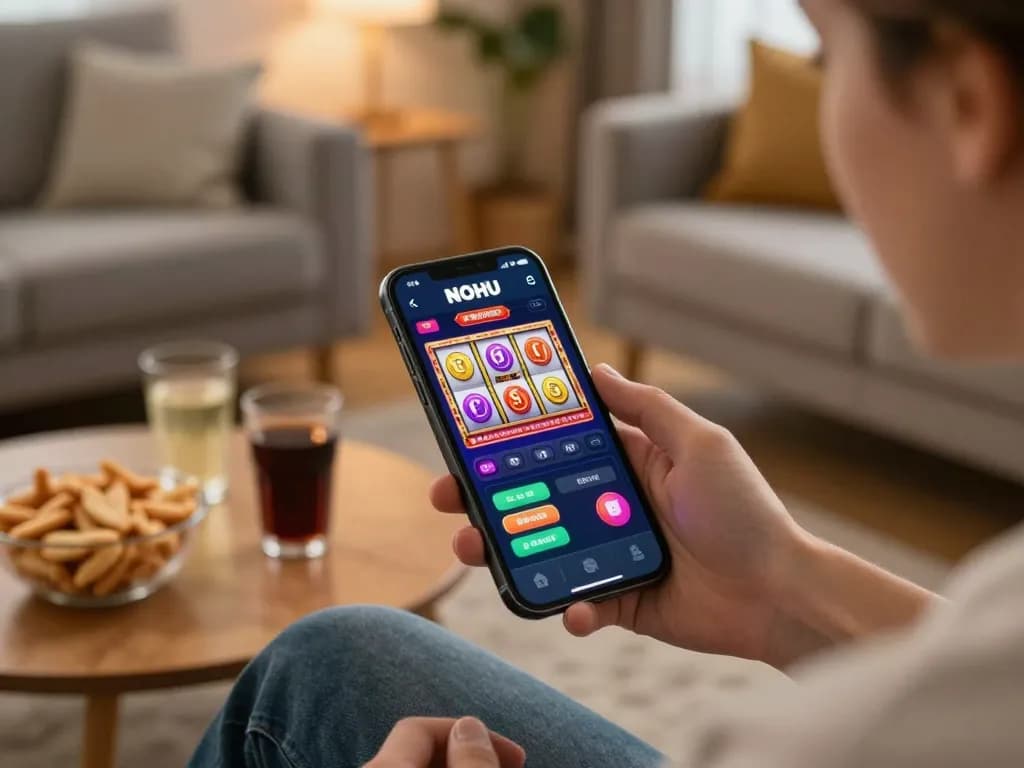 Engaging gameplay on NOHU app showcasing colorful slot reels on a smartphone