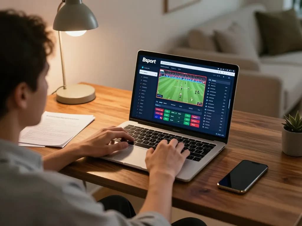 Player engaged in Bsport betting interface on laptop during online gaming session