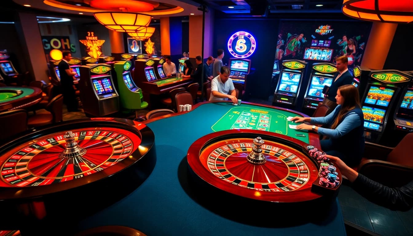 Players enjoying a thrilling gaming experience at GO8 Casino, with vibrant tables and exciting atmospheres.