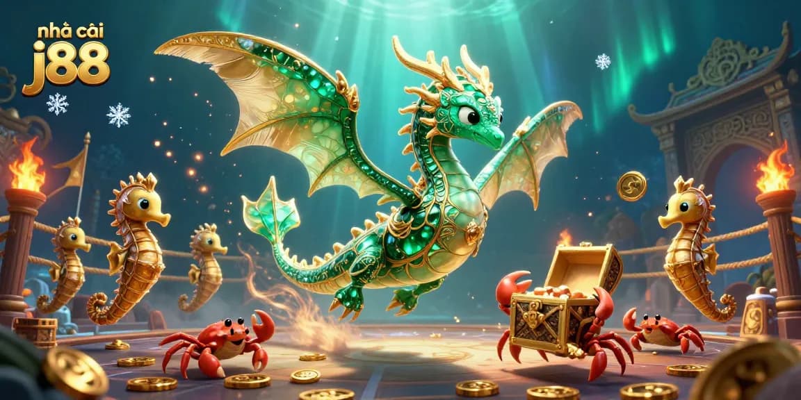 Engage with nhà cái j88 through a vibrant underwater scene featuring a majestic sea dragon and dynamic gaming elements.