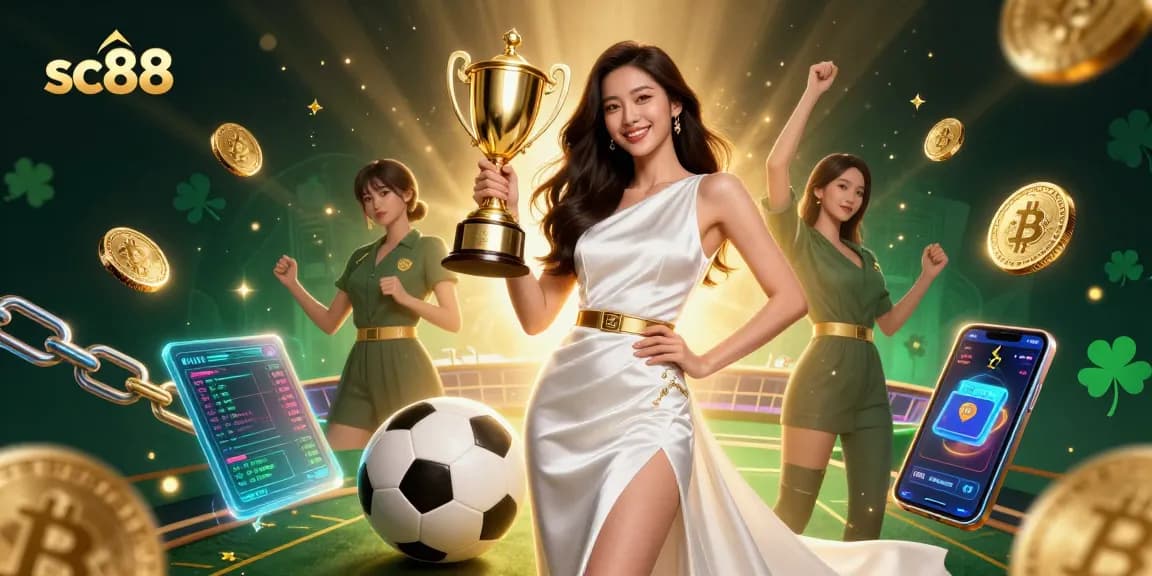 Bet on sc88 at a vibrant online casino with a confident Asian woman celebrating victory.