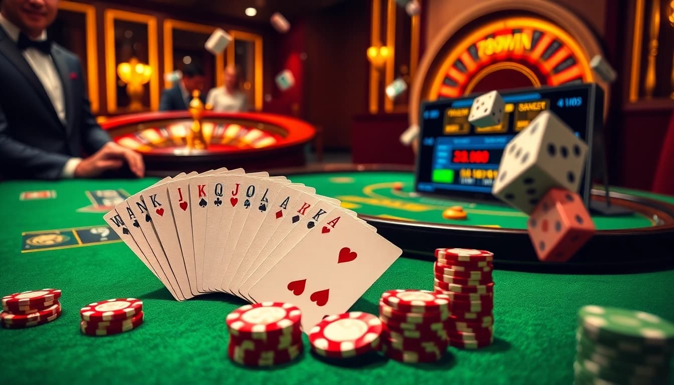 Players enjoying a game at 789WIN casino table with vibrant cards and chips.