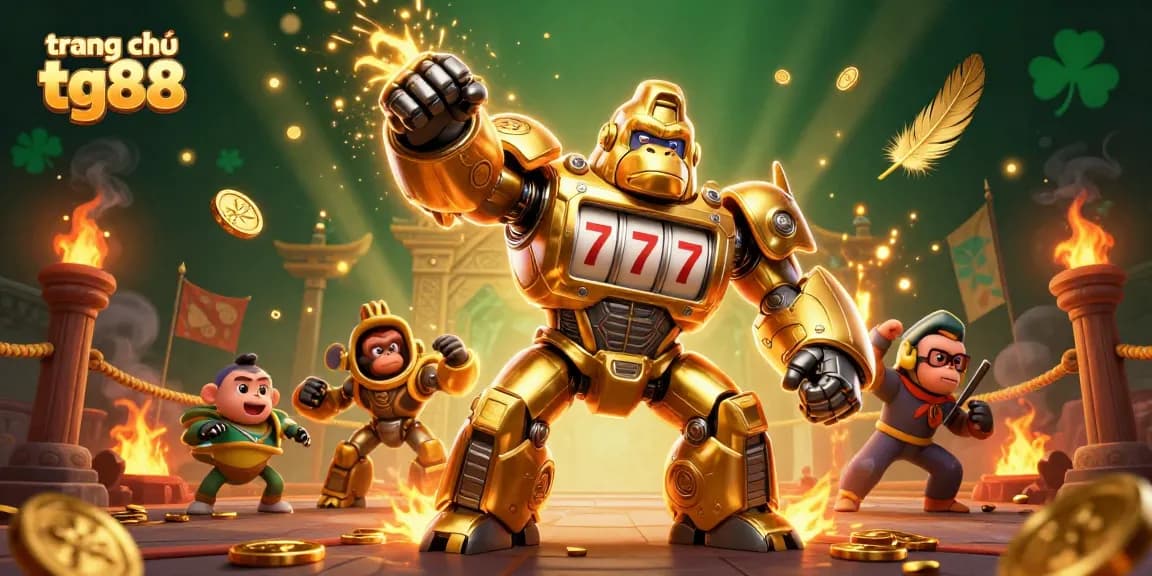 Engage with the electrifying atmosphere of trang chủ tg88 as a golden gorilla mech bursts forth in a whirlwind of casino elements.