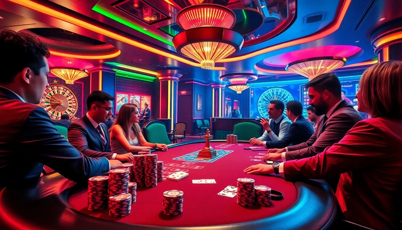 This vibrant casino scene at https://58win.watch/ captures gamblers strategizing during an exciting poker game.