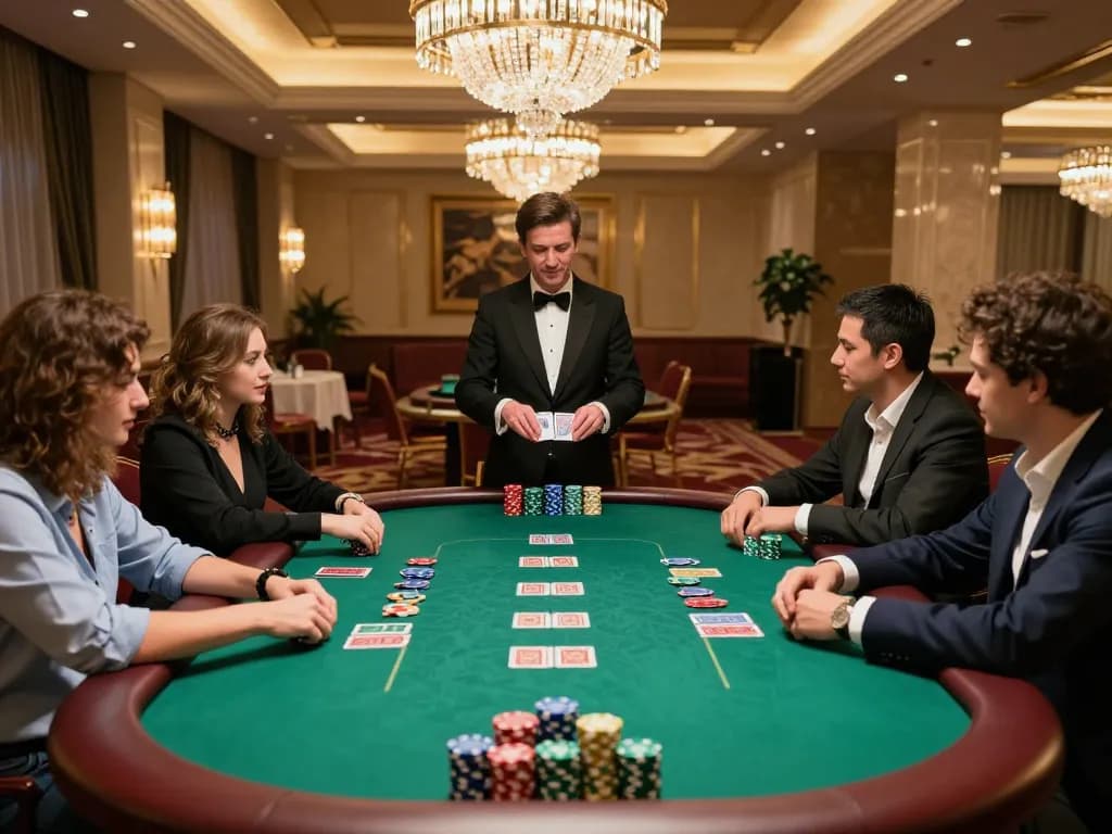 Players enjoying a game at Luck8biz casino table, engaging in strategic poker.
