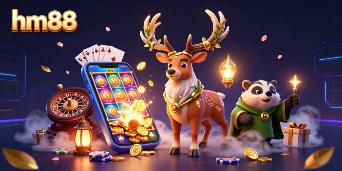 Engage with dynamic hm88 casino slots featuring a druid stag and badger in a vibrant scene.