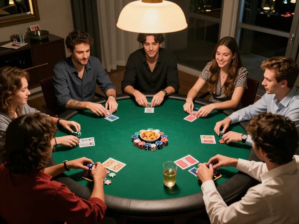 hb88 players enjoying an engaging poker night with chips and cards in a cozy atmosphere
