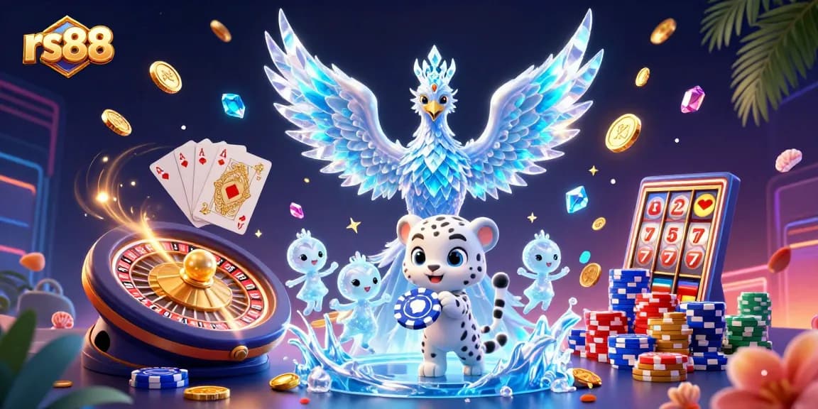 Experience the excitement of rs88 with vibrant casino elements like poker chips and slot reels.