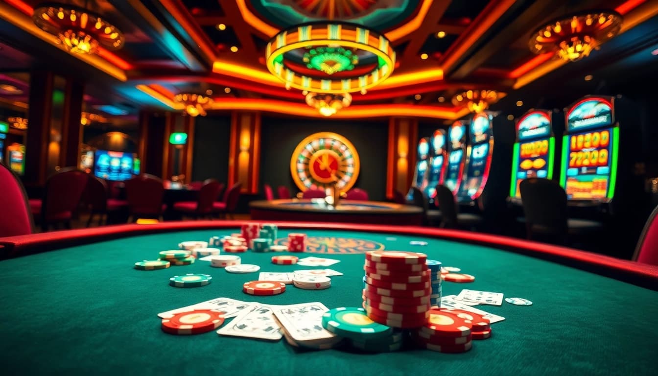 Experience thrilling gaming at VaoluoiTV with vibrant casino tables and exciting gambling action.
