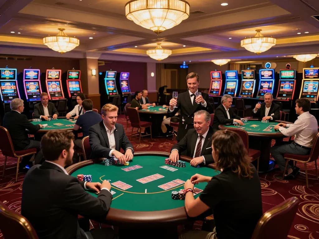 Players engaging in poker games at an upscale casino, showcasing excitement and strategy with sc88 betting