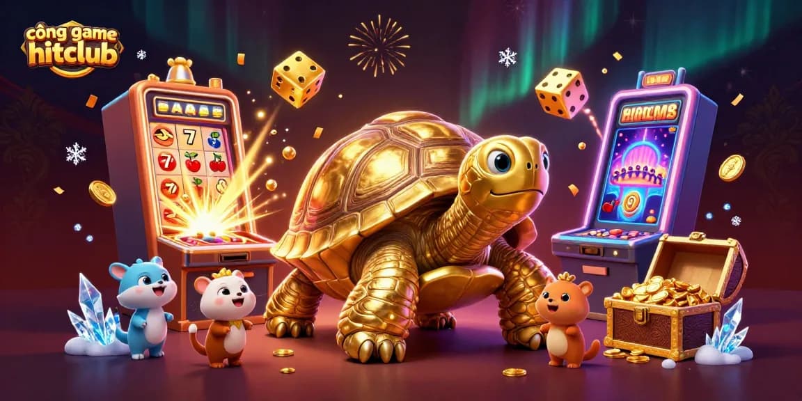 Experience the thrill of cổng game hitclub with exciting games and vibrant casino elements in this energetic illustration.