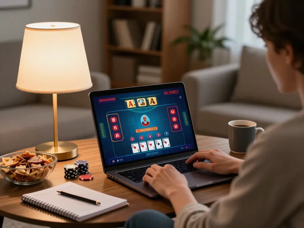 Player enjoying online blackjack on open88 homepage in a cozy living room setting with engaging atmosphere.