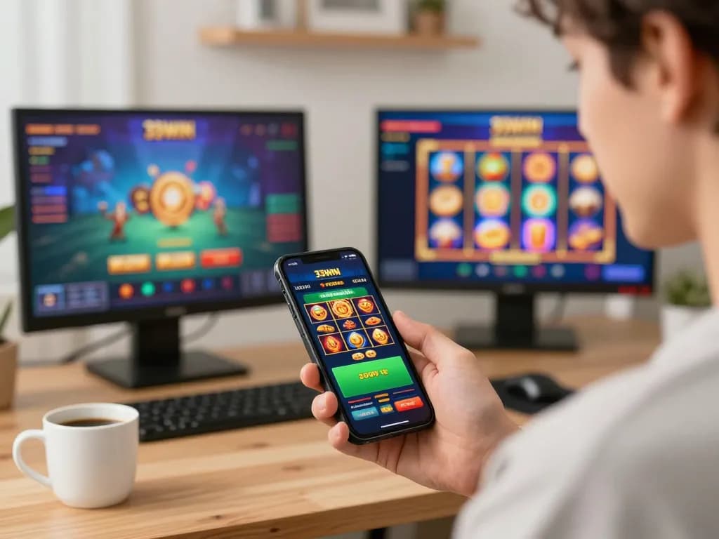Experience thrilling online gameplay with the 33WIN app in a cozy home environment.