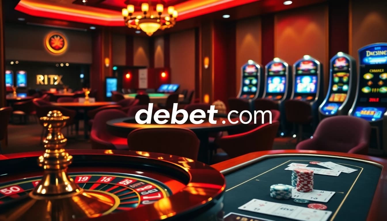 Experience thrilling gameplay at debet com with a vibrant casino scene featuring roulette and slot machines.