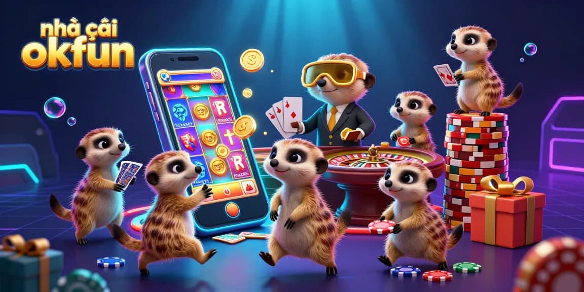 Engage with the colorful casino world at nhà cái okfun, featuring meerkat characters and dynamic gaming elements.