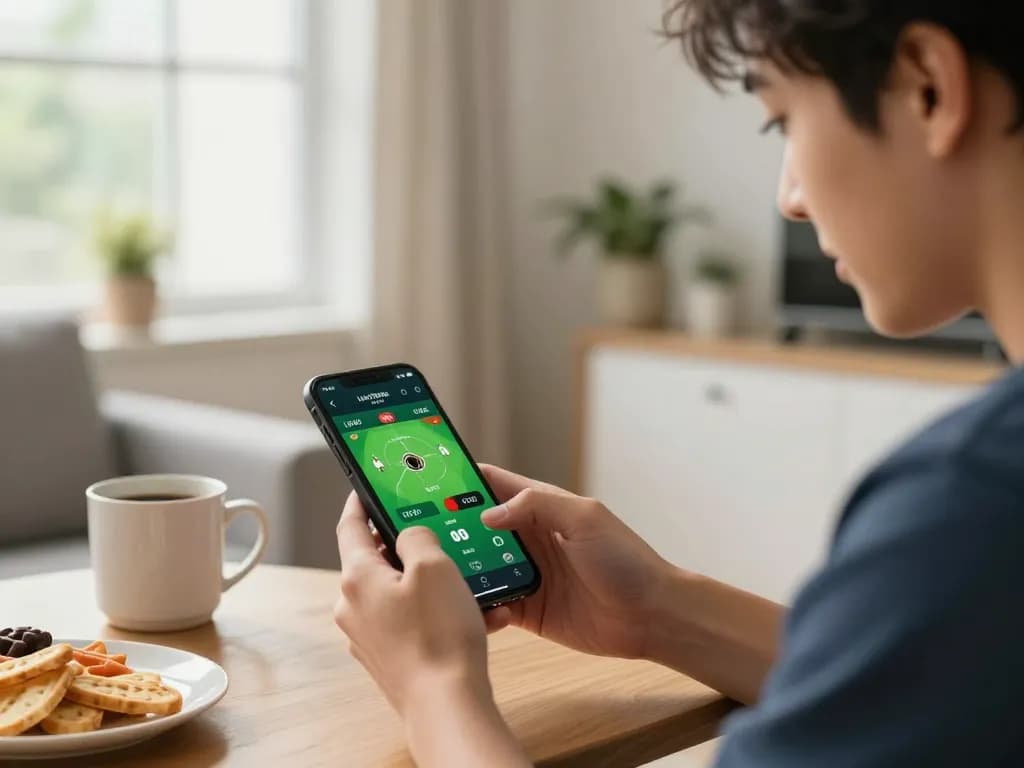 Betting on live sports through ga8888 app, showcasing engaging mobile gaming experience at home.