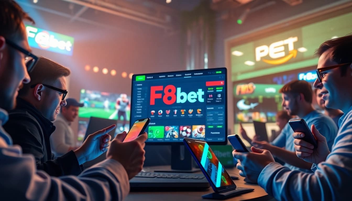 Experience the excitement of F8bet's online betting platform with players engaged in sports and casino games.