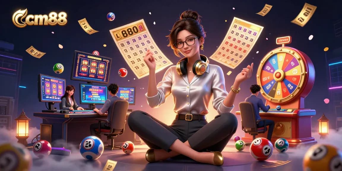 Engage in CM88's thrilling games with colorful lottery balls and vibrant casino elements.