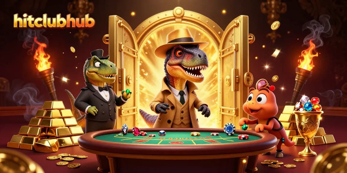 Play games at hitclubhub with a velociraptor card counter and treasures overflowing!