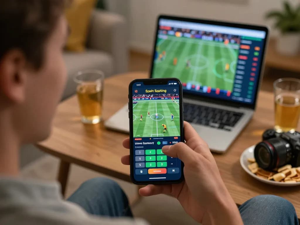 Engaging sports betting scene on https://tx88at.com/ showing excited player using a smartphone for live betting.