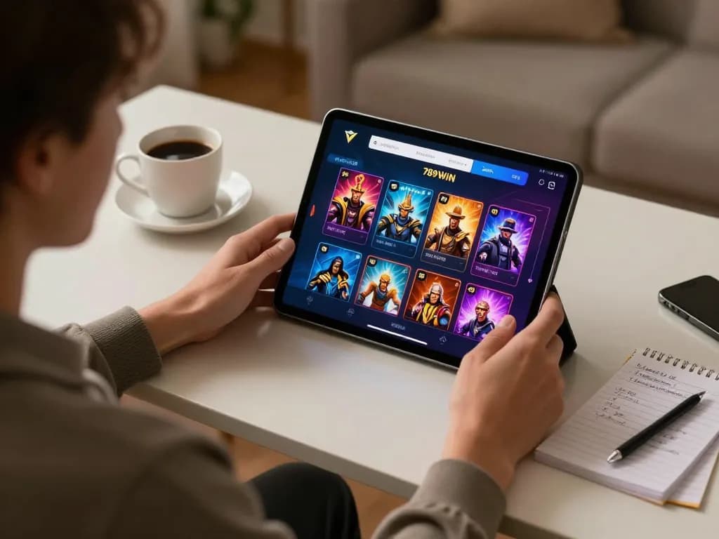 Engaging in thrilling online games with the 789WIN app on a cozy setup.
