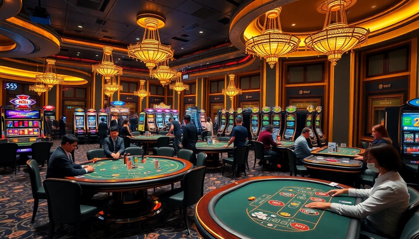 Players enjoying the thrill of casino games at 555WIN, embodying excitement and luxury.