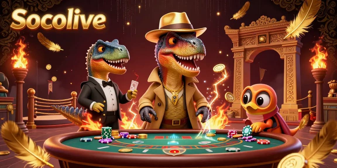 Socolive invites gamers to experience thrilling blackjack action in a vibrant, animated casino scene.